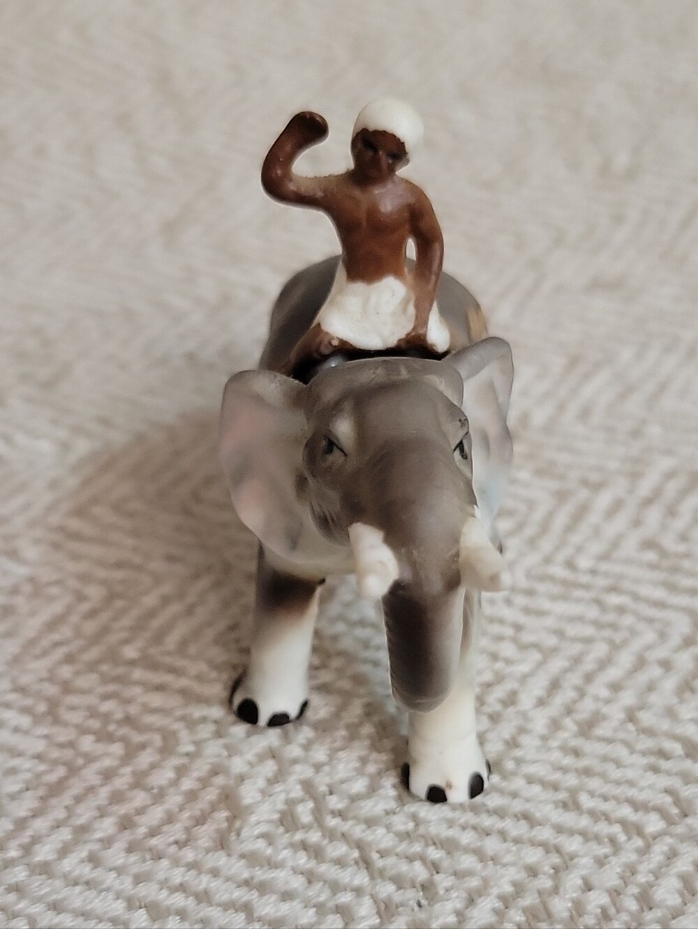 Vintage MCM Japan Porcelain Elephant with Rider Miniature Figurine